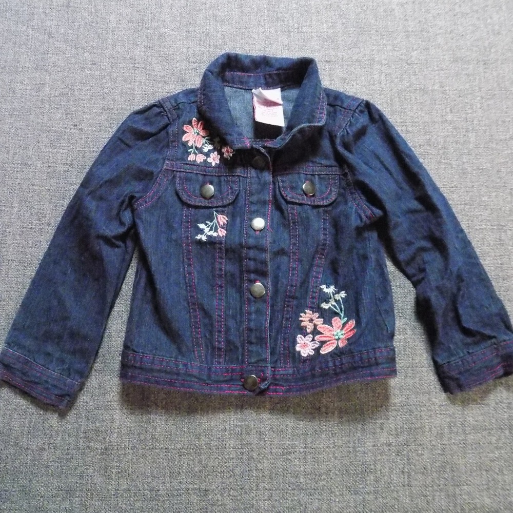 Nannette Kids Denim Jacket Toddler 4T Blue Good Floral Embroidered Pink Stitch